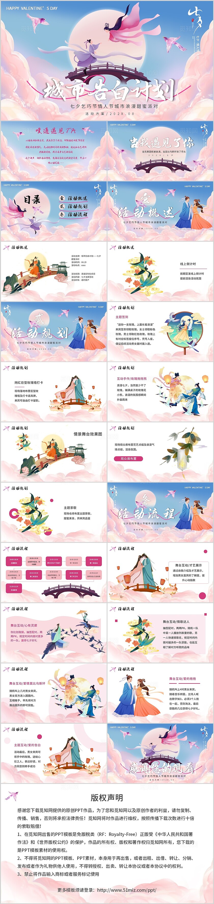 粉色简约风梦幻七夕城市告白活动策划PPT模板