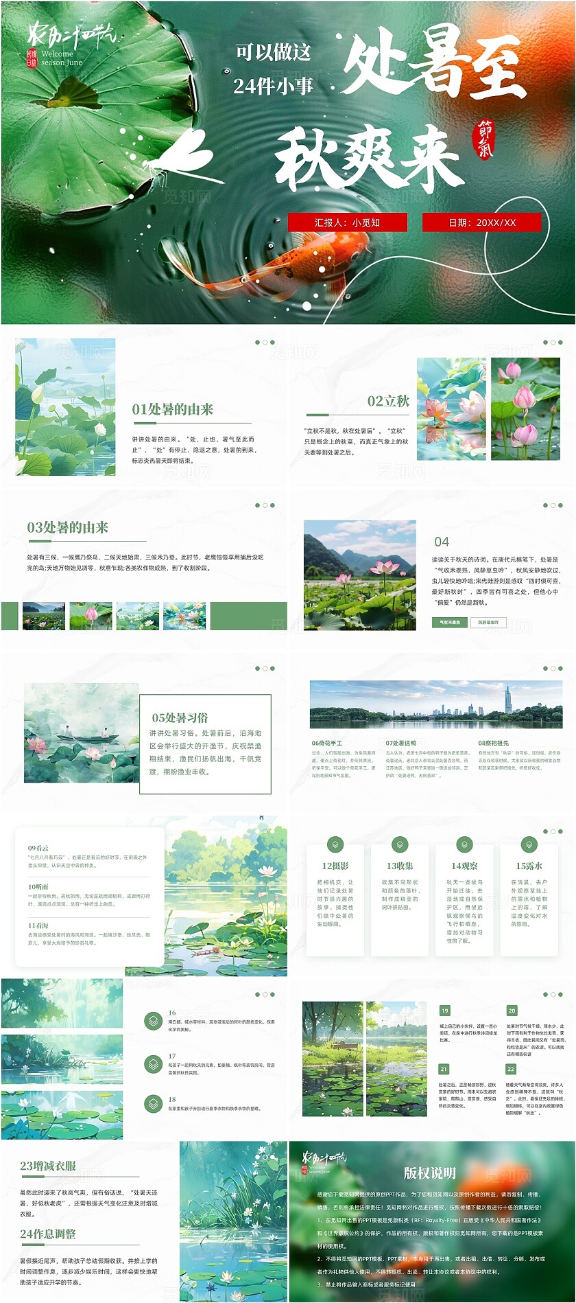 绿色中国风二十四节气处暑传统节日介绍科普PPT模板