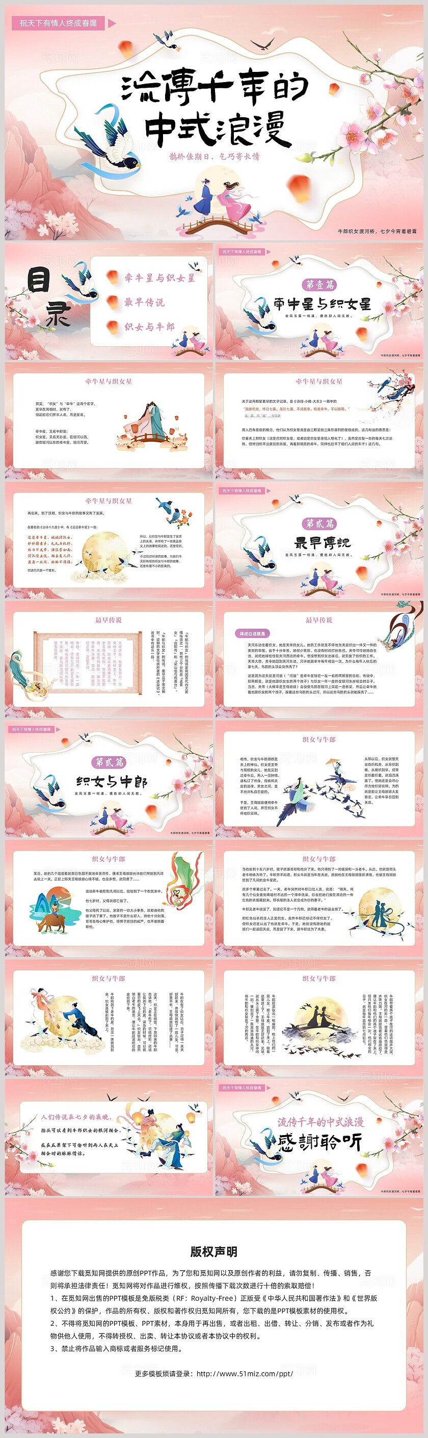 蓝色国潮风翘边翻页七夕乞巧节PPT模板