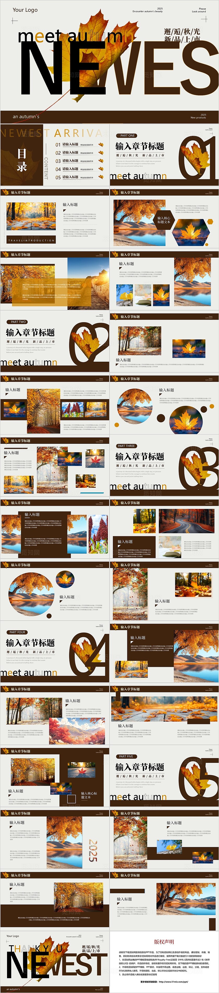 黄色棕色简约秋天画册秋季上新PPT模板