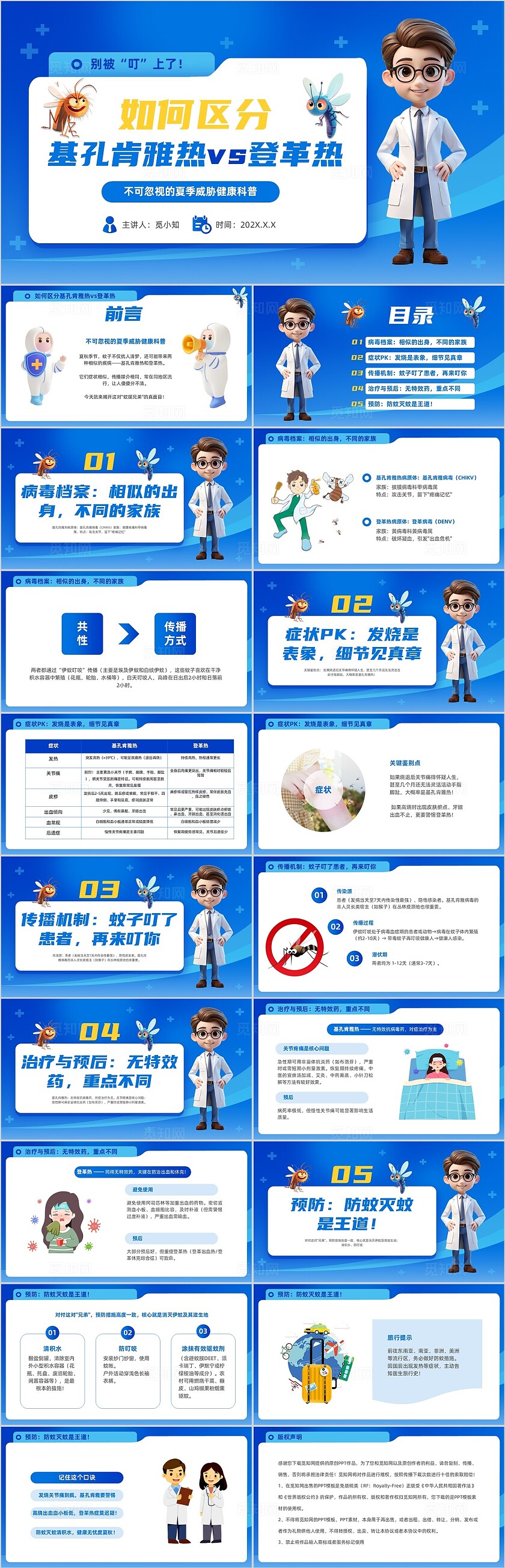 蓝色简约3D医疗健康登革热和基孔肯雅热病毒介绍夏季科普夏季传染病预防时事热点