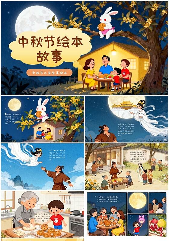 深色卡通中秋节绘本儿童故事绘本PPT