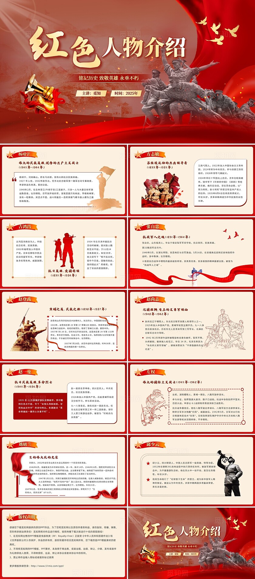 红色简约红色人物介绍铭记历史致敬英雄永垂不朽主题班会PPT
