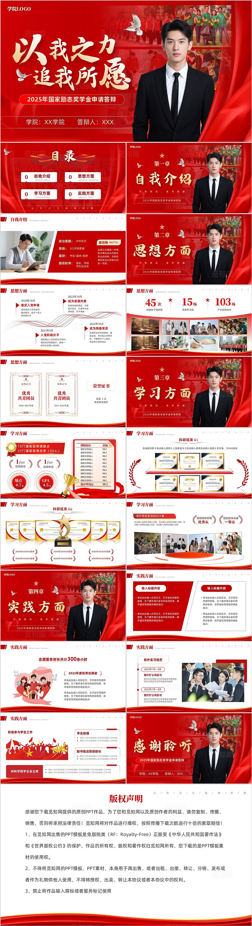 红色励志2025年国家励志奖学金申请答辩PPT模版