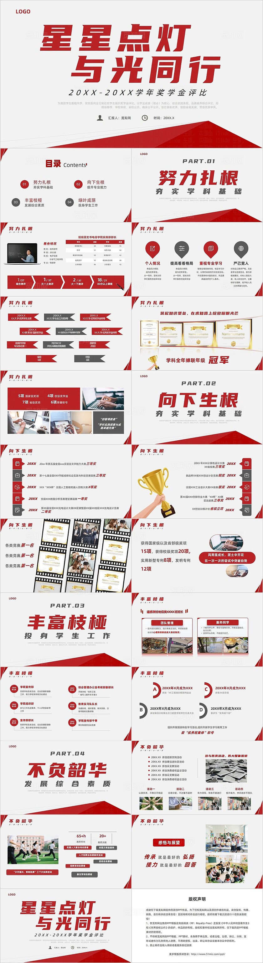 红色简约风星星点火与光同行学年奖学金评比PPT答辩国家奖学金