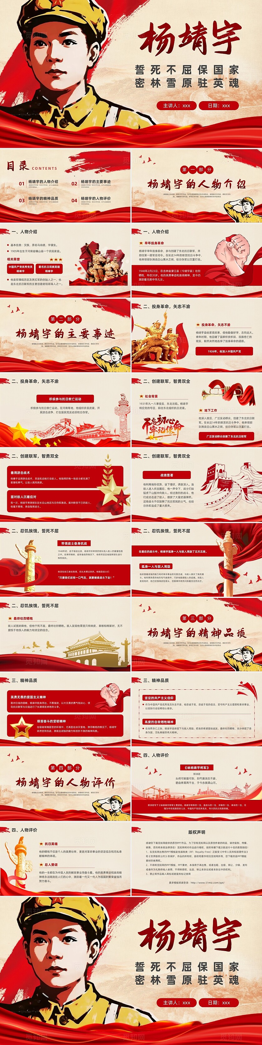 红色党政风红色人物介绍PPT模板红色故事