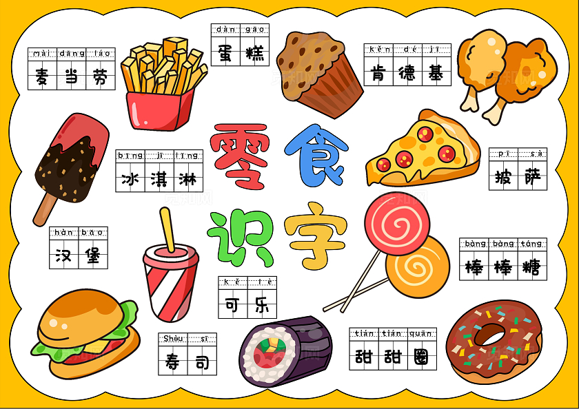 卡通手绘识字手抄报语文趣味语文