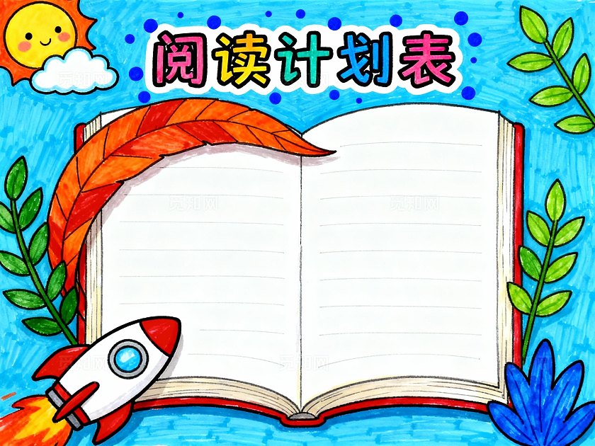 彩色卡通手绘阅读计划表小报小学生手抄报读书计划表