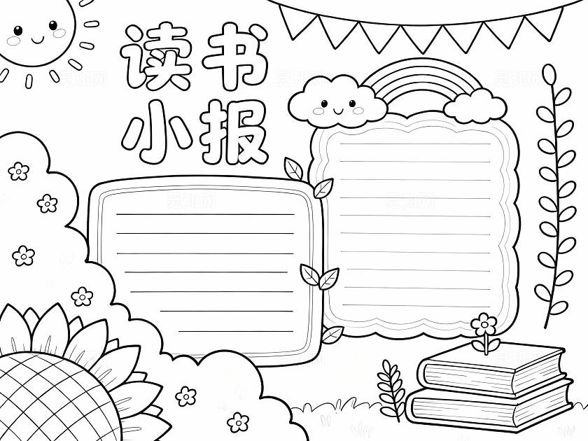 彩色卡通手绘小清新读书小报手抄报小学生手抄报