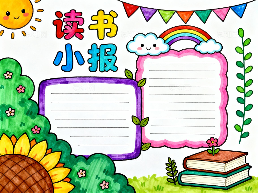 彩色卡通手绘小清新读书小报手抄报小学生手抄报