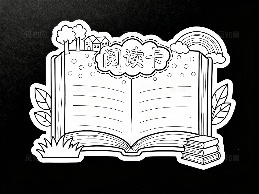 彩色卡通手绘阅读卡小报手抄报小学生手抄报读书卡