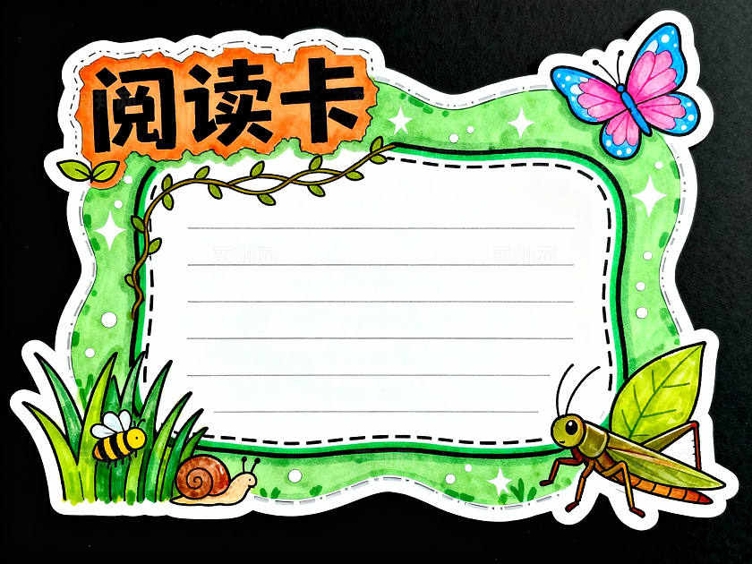 绿色卡通手绘小清新阅读卡小报手抄报小学生手抄报读书卡