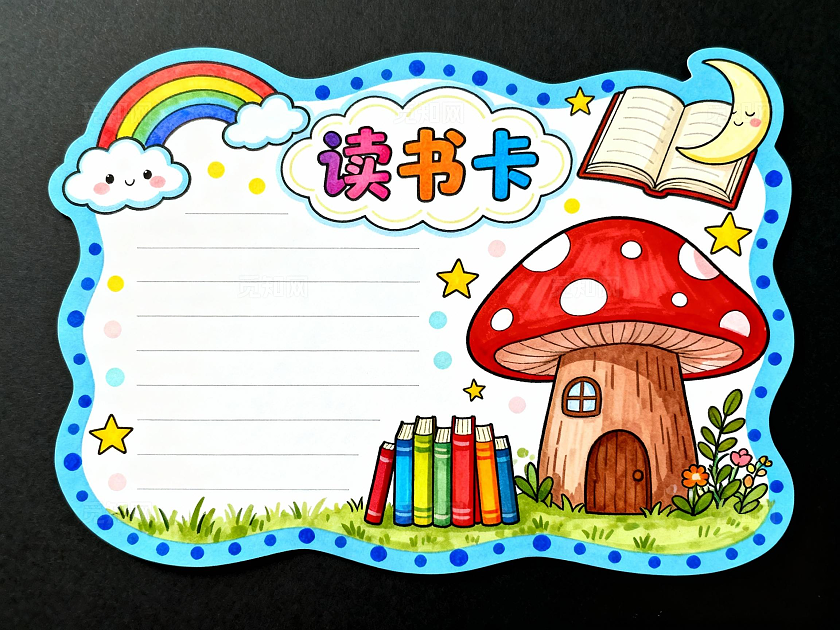 黑底蓝色手绘卡通读书卡小报手抄报小学生手抄报