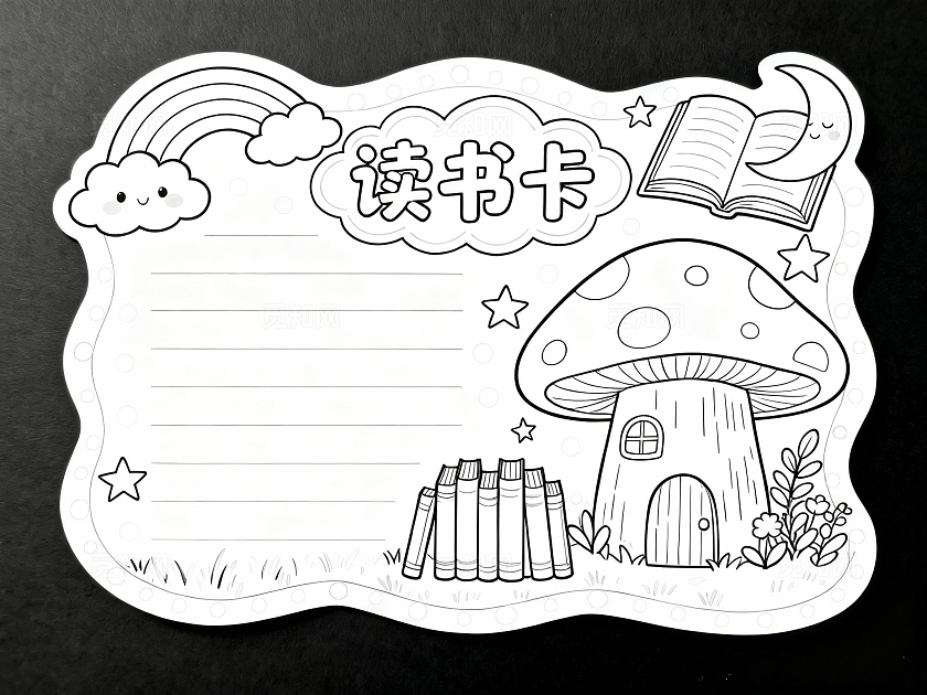 黑底蓝色手绘卡通读书卡小报手抄报小学生手抄报