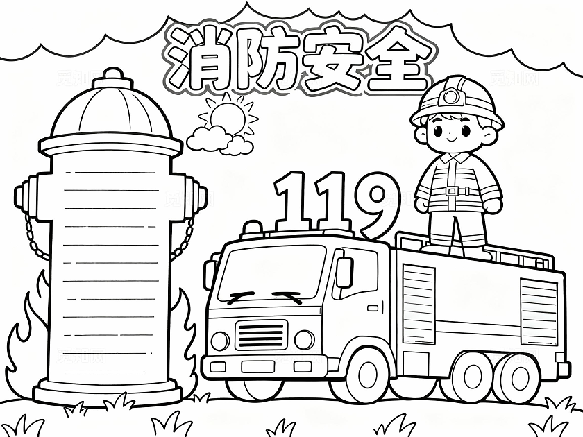 橙黄色卡通手绘消防安全小报手抄报小学生手抄报