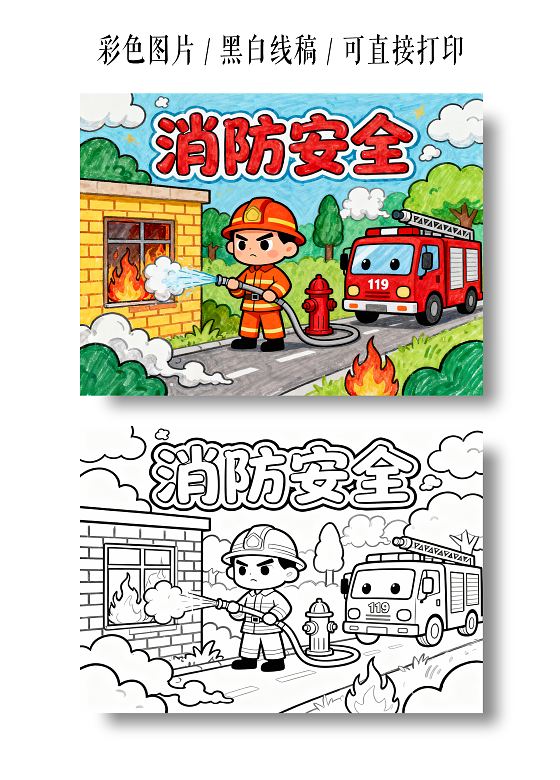 彩色卡通手绘消防安全小报手抄报小学生手抄报