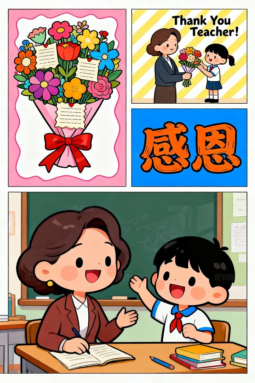 彩色卡通手绘感恩小报手抄报小学生手抄报