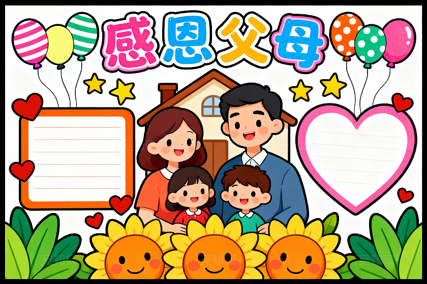 彩色卡通手绘感恩父母小报手抄报小学生手抄报