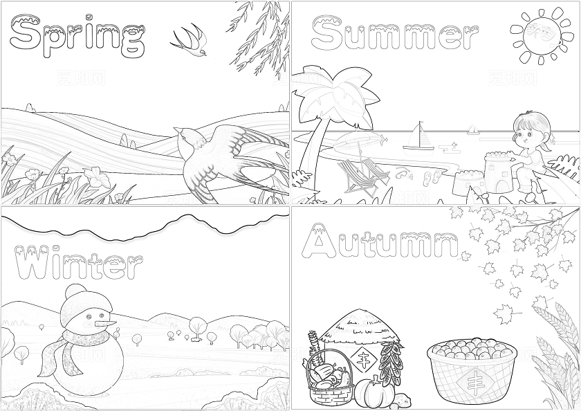 卡通手绘四季手抄报二十四节气