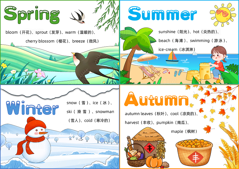 卡通手绘四季手抄报二十四节气