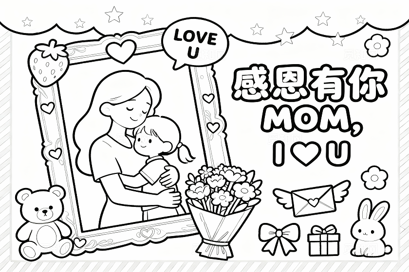 粉紫色卡通手绘感恩有你小报手抄报小学生手抄报