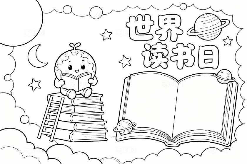 彩色卡通手绘世界读书日手抄报小学生手抄报