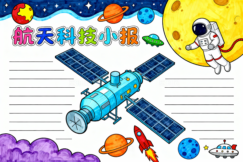 彩色卡通手绘航天科技小报手抄报小学生手抄报