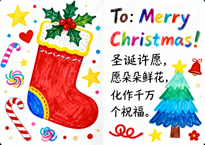 彩色卡通手绘圣诞节贺卡小报手抄报小学生手抄报