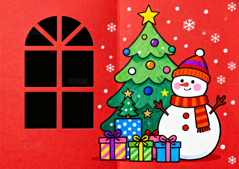 红色卡通手绘圣诞节贺卡小报手抄报小学生手抄报