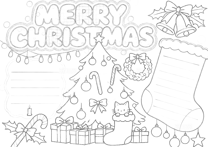 彩色卡通手绘圣诞节英语小报手抄报小学生手抄报