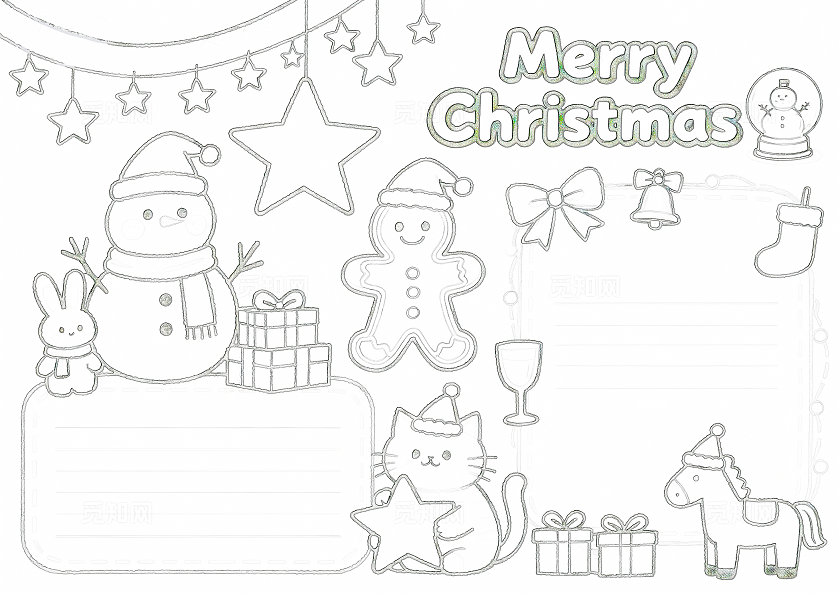 绿色卡通手绘圣诞节英语小报手抄报小学生手抄报