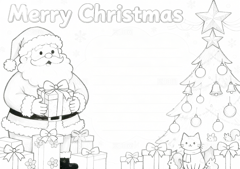 彩色卡通手绘圣诞节英语小报手抄报小学生手抄报