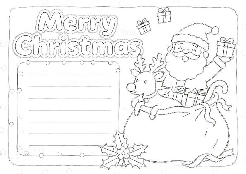 黄色卡通手绘圣诞老人圣诞节英语小报手抄报小学生手抄报