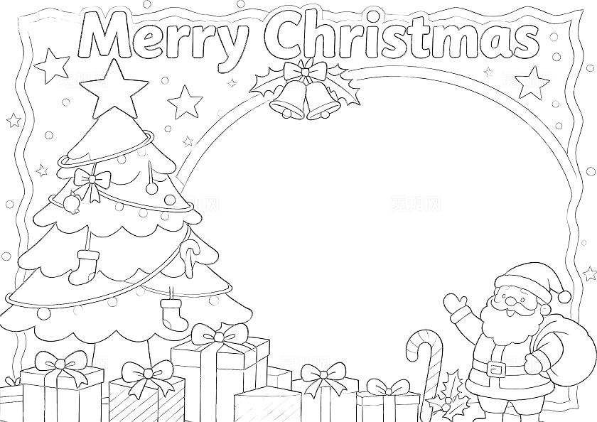 红绿色卡通手绘圣诞节英语小报手抄报小学生手抄报