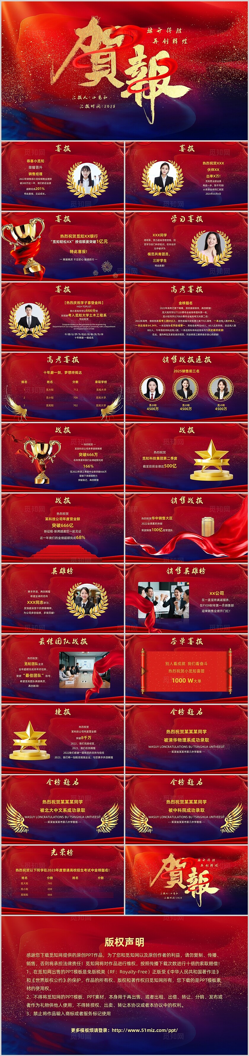 红色喜庆简约贺报战报PPT模板宣传PPT动态PPT年会