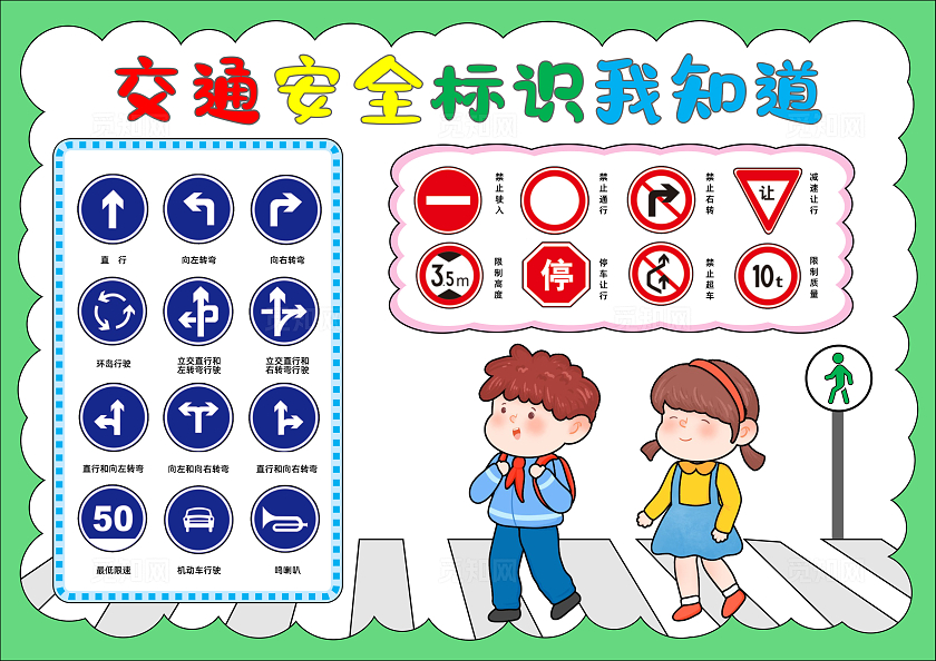 卡通手绘交通安全标识手抄报全国交通安全日