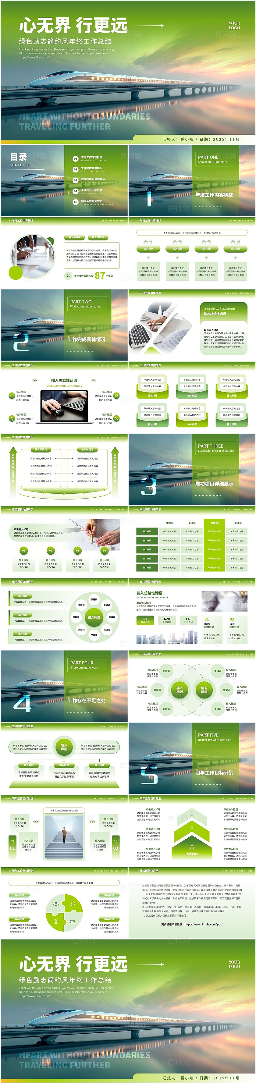 绿色简约大气励志商务年终总结汇报报告PPT模版ppt模板