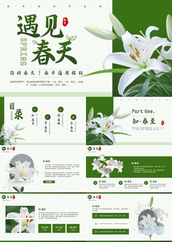 绿色简约清新风你好春天通用PPT模板