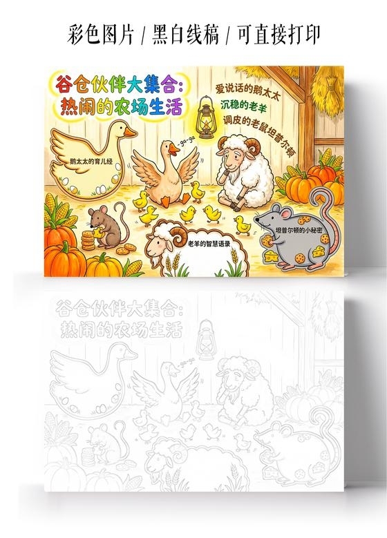 彩色卡通手绘谷仓伙伴大集合小报手抄报