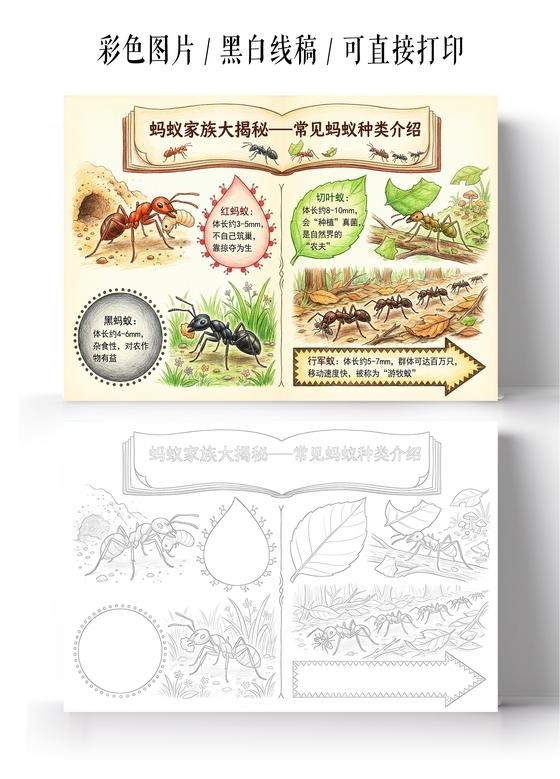 彩色卡通手绘蚂蚁家族大揭秘常见蚂蚁种类介绍小报手抄报小学生手抄报