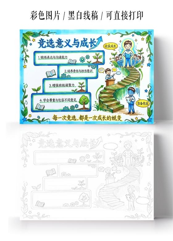 彩色卡通手绘竞选意义与成长小报手抄报小学生手抄报