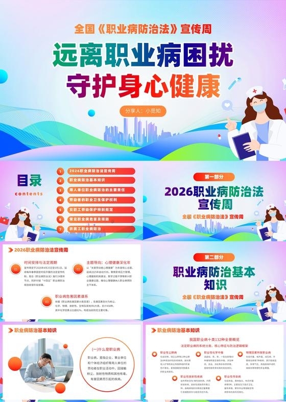 简约职业病防治法宣传周宣传介绍教育课件PPT模板