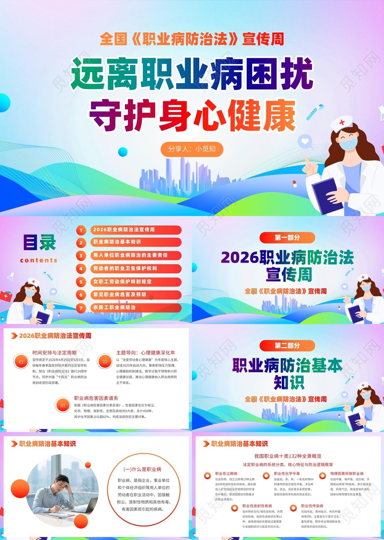 简约职业病防治法宣传周宣传介绍教育课件PPT模板