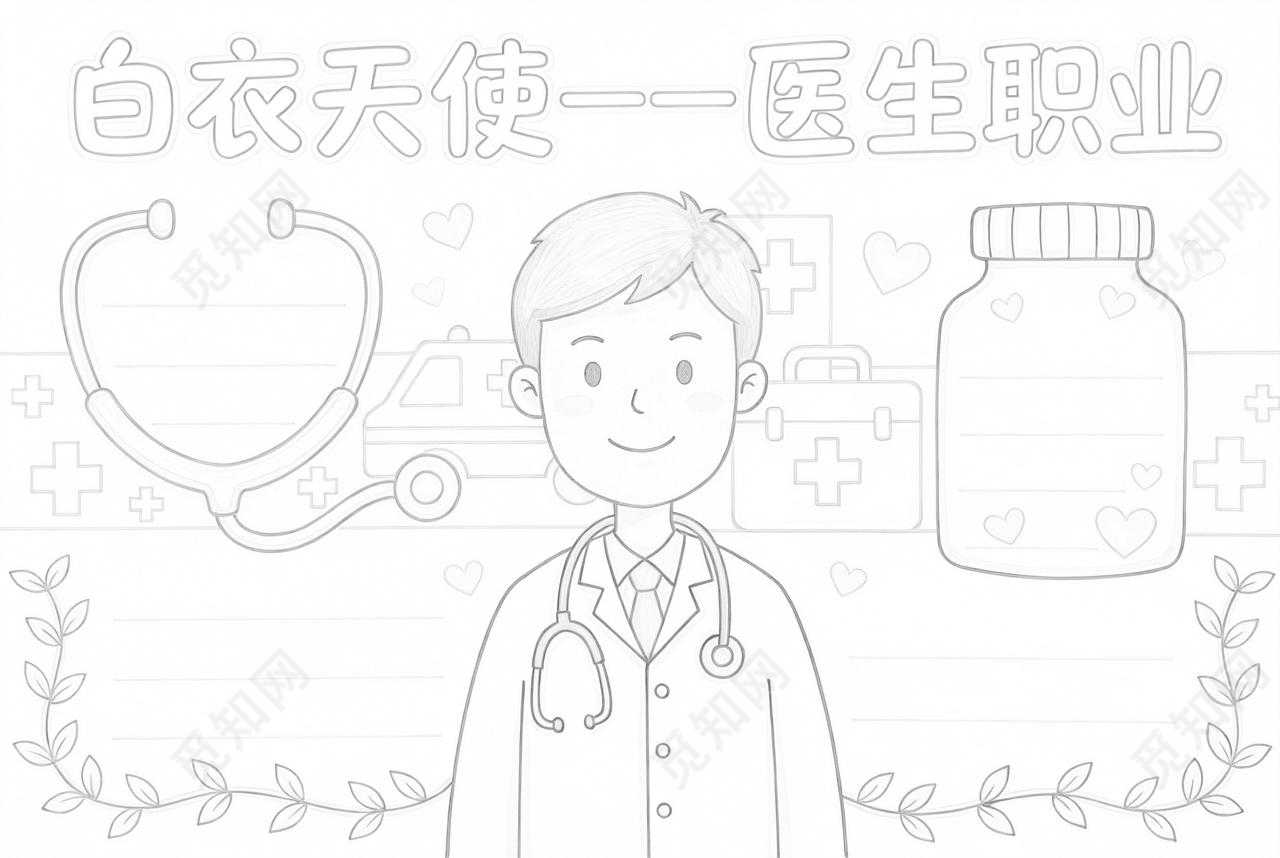 彩色卡通手绘白衣天使一一医生职业小报手抄报小学生手抄报