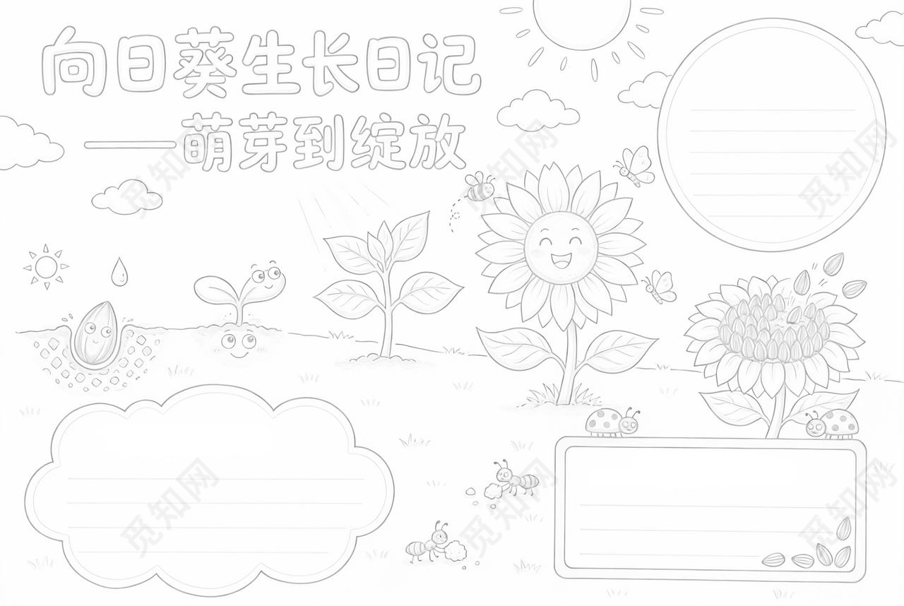 彩色卡通手绘向日葵成长记小报手抄报小学生手抄报