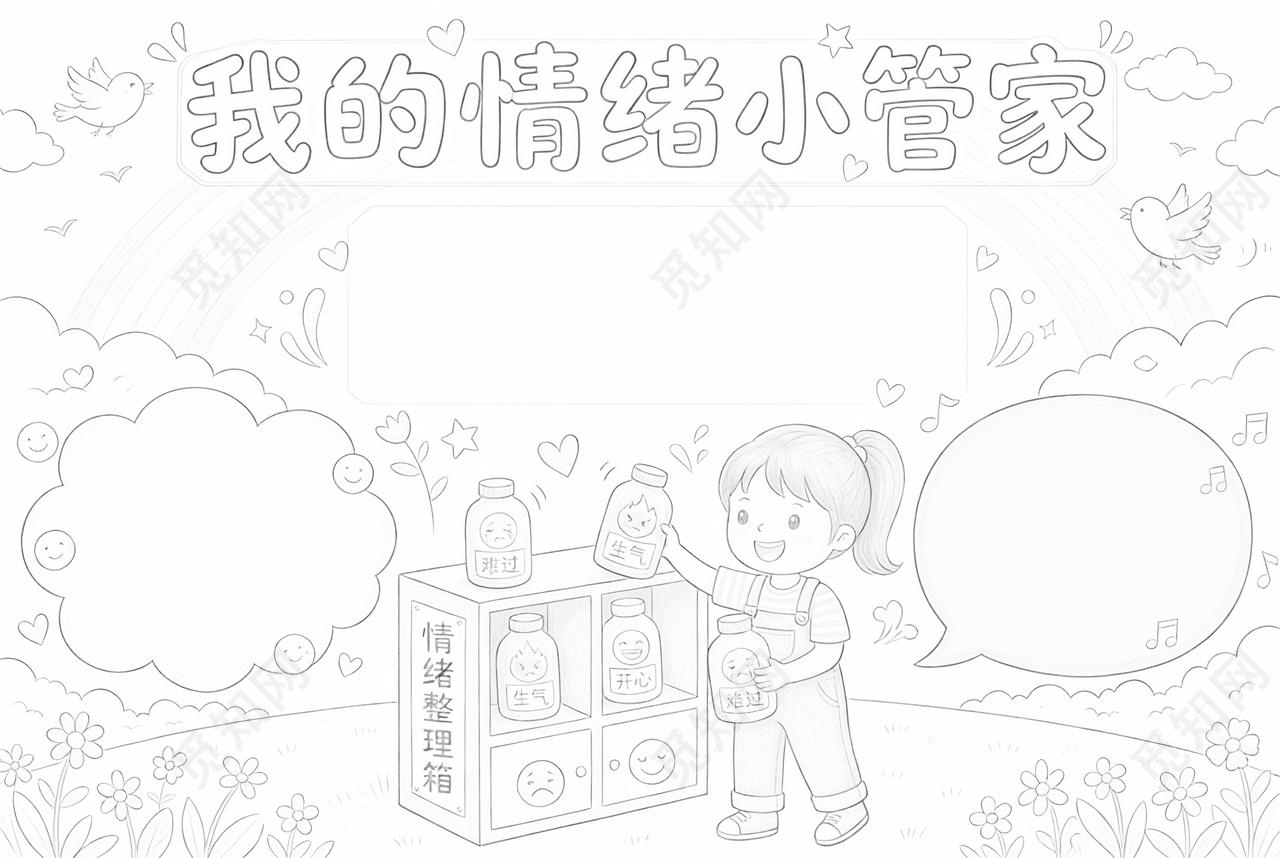彩色卡通手绘我的情绪小管家小报手抄报小学生手抄报