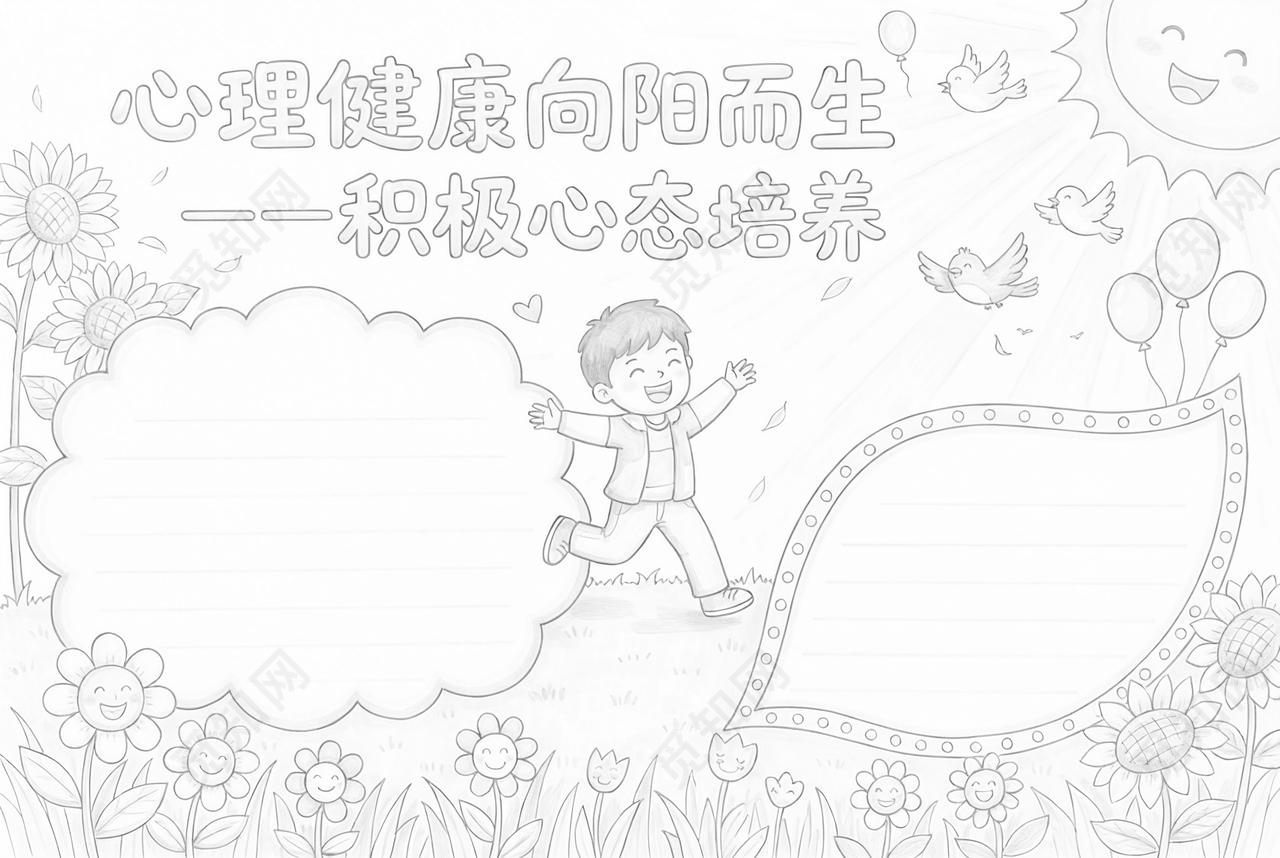彩色卡通手绘心理健康向阳而生一积极心态培养小报手抄报小学生手抄报