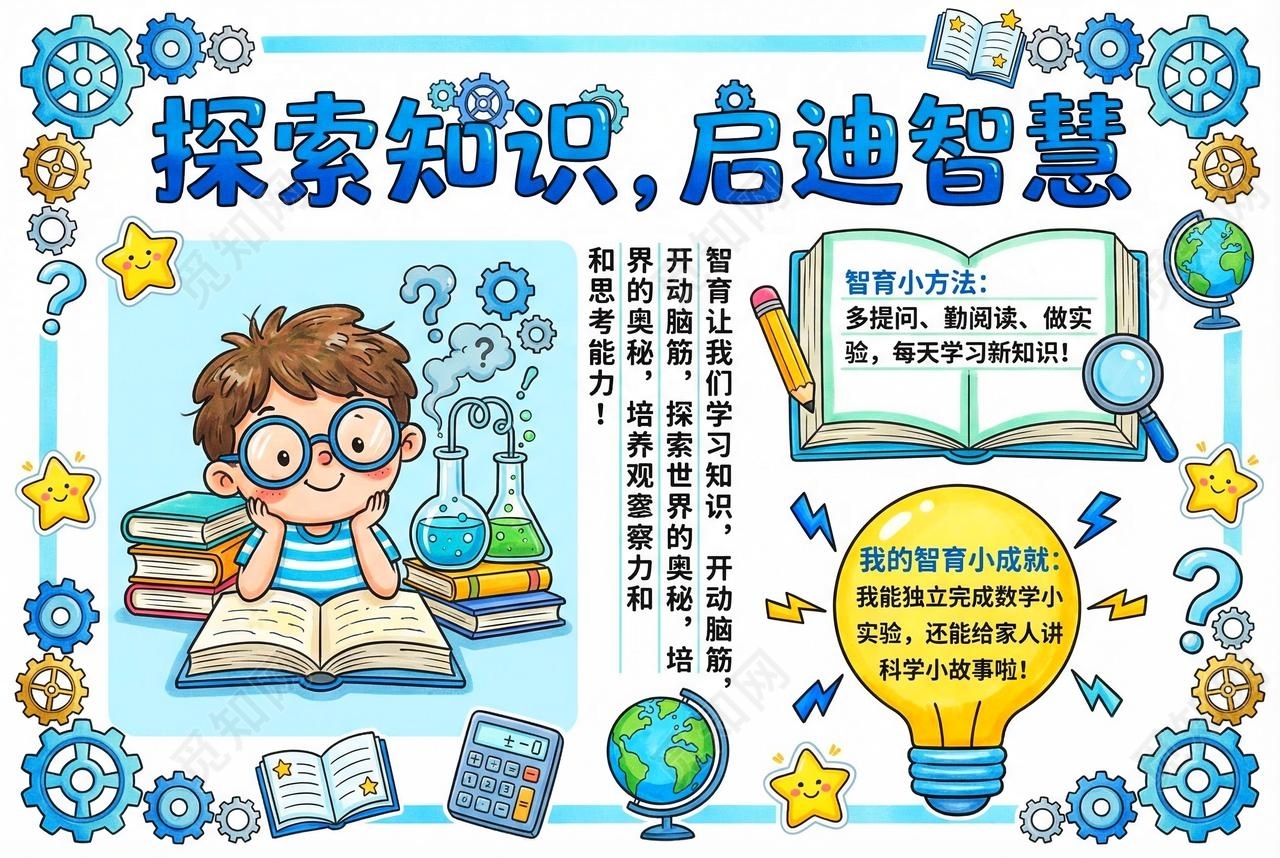 彩色卡通手绘探索知识启迪智慧小报手抄报小学生手抄报