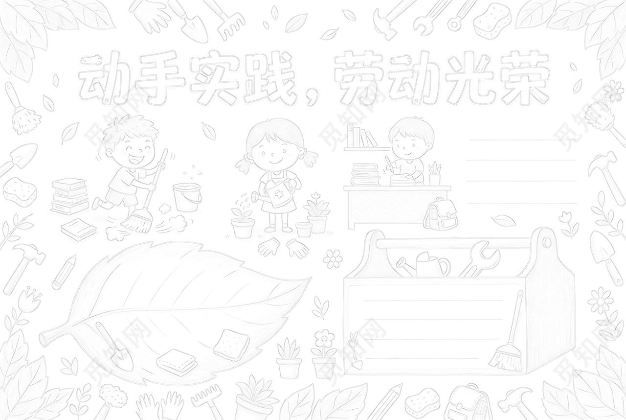 彩色卡通手绘动手实践劳动光荣小报手抄报小学生手抄报