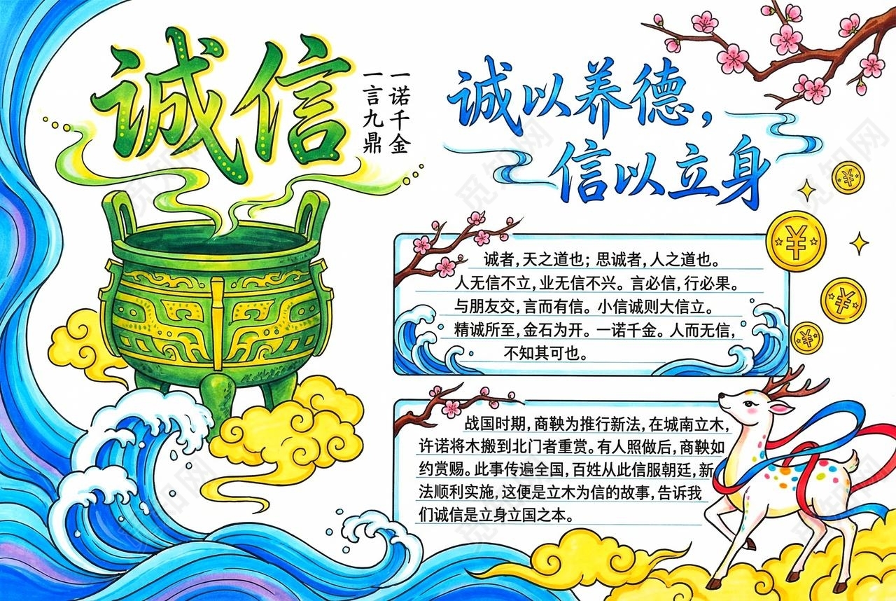 彩色卡通手绘诚信小报手抄报小学生手抄报